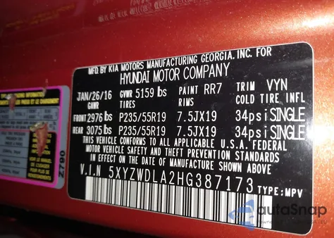 2017 Hyundai Santa Fe Sport 2.0T Ultimate из США, поврежденный, VIN 5XYZWDLA2HG387173